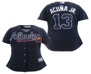 Women's Atlanta Braves #13 Ronald Acuna Jr. Navy Blue Alternate Stitched MLB Cool Base Jersey
