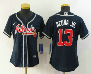 Women's Atlanta Braves #13 Ronald Acuna Jr. Navy Blue Stitched MLB Cool Base Nike Jersey