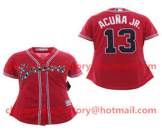Women's Atlanta Braves #13 Ronald Acuna Jr. Red Stitched MLB Cool Base Jersey