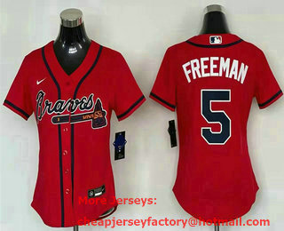 Women's Atlanta Braves #5 Freddie Freeman Red Stitched MLB Cool Base Nike Jersey