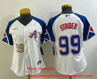 Women's Atlanta Braves #99 Spencer Strider Number White 2023 City Connect Cool Base Stitched Jersey 01