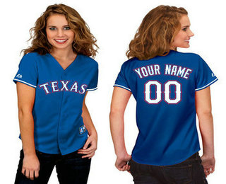 Women's Authentic Personalized Texas Rangers Navy Blue Basball Jersey