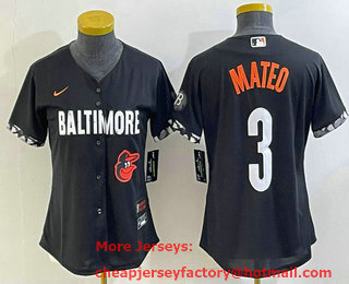 Women's Baltimore Orioles #3 Jorge Mateo Black 2023 City Connect Cool Base Stitched Jersey 01