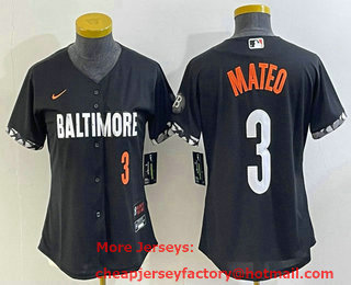 Women's Baltimore Orioles #3 Jorge Mateo Number Black 2023 City Connect Cool Base Stitched Jersey 01