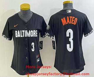 Women's Baltimore Orioles #3 Jorge Mateo Number Black 2023 City Connect Cool Base Stitched Jersey 02