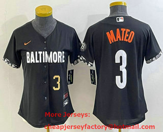 Women's Baltimore Orioles #3 Jorge Mateo Number Black 2023 City Connect Cool Base Stitched Jersey 03