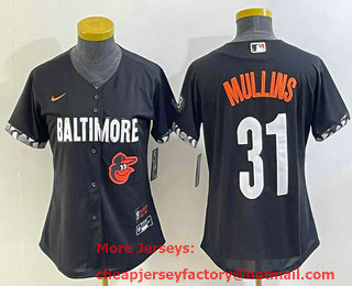 Women's Baltimore Orioles #31 Cedric Mullins Black 2023 City Connect Cool Base Stitched Jersey 01