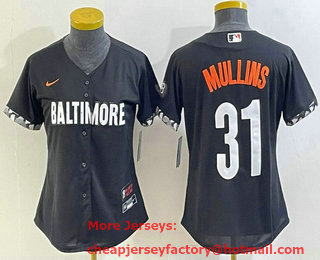 Women's Baltimore Orioles #31 Cedric Mullins Black 2023 City Connect Cool Base Stitched Jersey 02