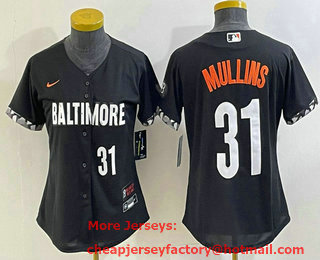 Women's Baltimore Orioles #31 Cedric Mullins Number Black 2023 City Connect Cool Base Stitched Jersey 01