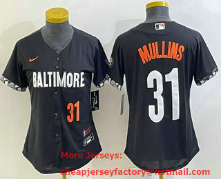 Women's Baltimore Orioles #31 Cedric Mullins Number Black 2023 City Connect Cool Base Stitched Jersey 02