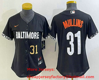 Women's Baltimore Orioles #31 Cedric Mullins Number Black 2023 City Connect Cool Base Stitched Jersey 03
