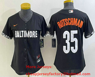 Women's Baltimore Orioles #35 Adley Rutschman Black 2023 City Connect Cool Base Stitched Jersey 02