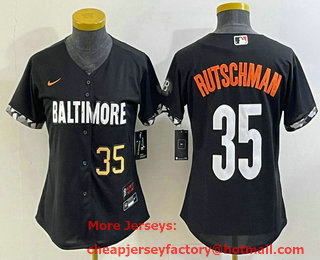 Women's Baltimore Orioles #35 Adley Rutschman Number Black 2023 City Connect Cool Base Stitched Jersey 01