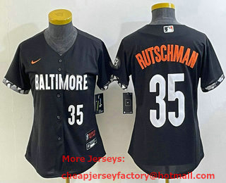 Women's Baltimore Orioles #35 Adley Rutschman Number Black 2023 City Connect Cool Base Stitched Jersey 03