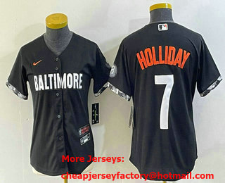 Women's Baltimore Orioles #7 Jackson Holliday Black 2023 City Connect Cool Base Stitched Jersey