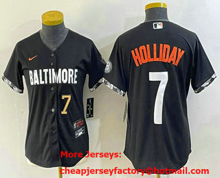 Women's Baltimore Orioles #7 Jackson Holliday Number Black 2023 City Connect Cool Base Stitched Jersey