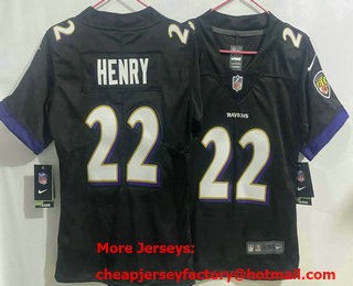 Women's Baltimore Ravens #22 Derrick Henry Black Vapor Limited Stitched Jersey