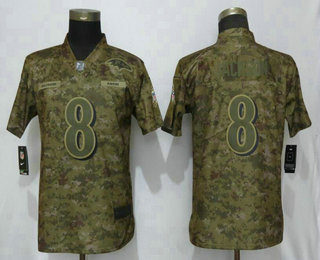 Women's Baltimore Ravens #8 Lamar Jackson Nike Camo 2018 Salute to Service Stitched NFL Limited Jersey