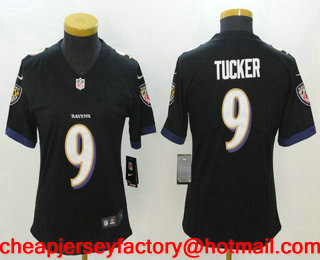 Women's Baltimore Ravens #9 Justin Tucker Black 2017 Vapor Untouchable Stitched NFL Nike Limited Jersey