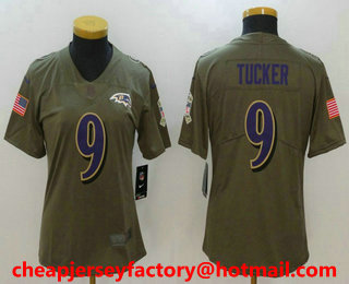 Women's Baltimore Ravens #9 Justin Tucker Olive 2017 Salute To Service Stitched NFL Nike Limited Jersey