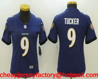 Women's Baltimore Ravens #9 Justin Tucker Purple 2017 Vapor Untouchable Stitched NFL Nike Limited Jersey