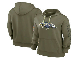Women's Baltimore Ravens 2022 Olive Salute to Service Therma Performance Pullover Hoodie