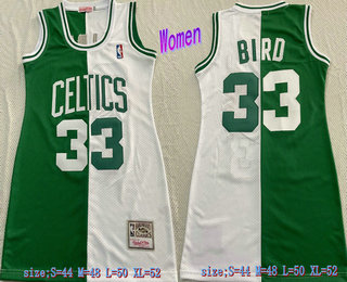 Women's Boston Celtics #33 Larry Bird Green With White Two Tone Hardwood Classics Soul Swingman Throwback Dress