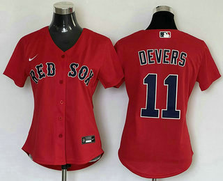 Women's Boston Red Sox #11 Rafael Devers Red New Cool Base Stitched Nike Jersey