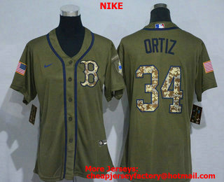 Women's Boston Red Sox #34 David Ortiz Green Salute To Service Stitched MLB Cool Base Nike Jersey
