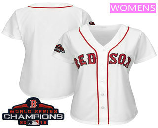 Women's Boston Red Sox Blank White 2018 MLB World Series Champions Patch Home Stitched MLB Cool Base Jersey