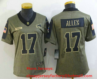 Women's Buffalo Bills #17 Josh Allen 2021 Olive Salute To Service Limited Stitched Jersey