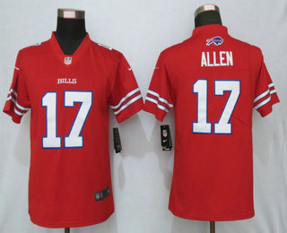 Women's Buffalo Bills #17 Josh Allen Red 2016 Color Rush Stitched NFL Nike Limited Jersey