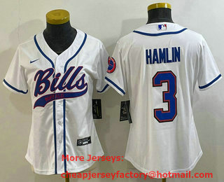 Women's Buffalo Bills #3 Damar Hamlin White With Patch Cool Base Stitched Baseball Jersey