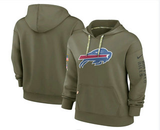 Women's Buffalo Bills 2022 Olive Salute to Service Therma Performance Pullover Hoodie