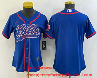 Women's Buffalo Bills Blank Blue Stitched MLB Cool Base Nike Baseball Jersey