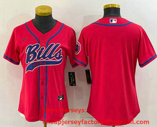 Women's Buffalo Bills Blank Red Stitched MLB Cool Base Nike Baseball Jersey