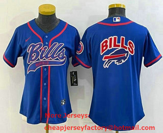 Women's Buffalo Bills Royal Team Big Logo With Patch Cool Base Stitched Baseball Jersey