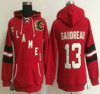 Women's Calgary Flames #13 Johnny Gaudreau Old Time Hockey Red Hoodie
