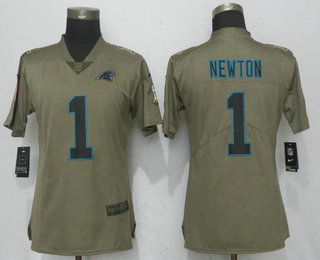 Women's Carolina Panthers #1 Cam Newton Olive 2017 Salute To Service Stitched NFL Nike Limited Jersey