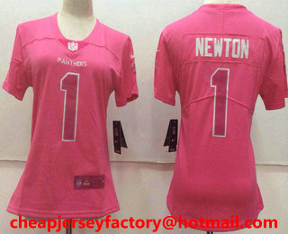 Women's Carolina Panthers #1 Cam Newton Pink Fashion 2017 Rush NFL Nike Limited Jersey