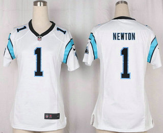 Women's Carolina Panthers #1 Cam Newton White Road Stitched NFL Nike Game Jersey