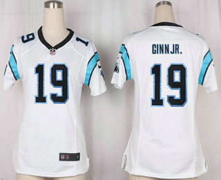 Women's Carolina Panthers #19 Ted Ginn Jr White Road Stitched NFL Nike Game Jersey