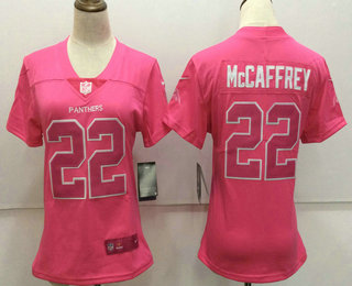 Women's Carolina Panthers #22 Christian McCaffrey Pink Fashion 2017 Rush NFL Nike Limited Jersey