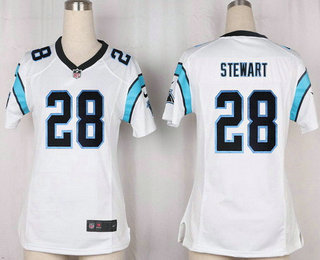 Women's Carolina Panthers #28 Jonathan Stewart White Road Stitched NFL Nike Game Jersey