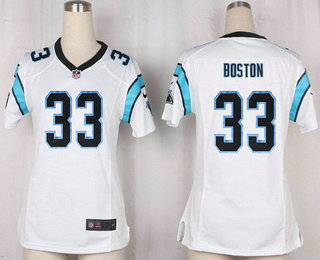Women's Carolina Panthers #33 Tre Boston White Road Stitched NFL Nike Game Jersey