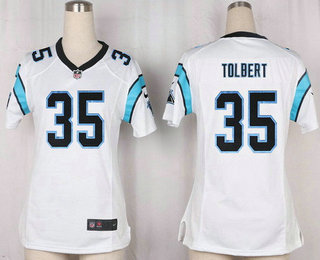 Women's Carolina Panthers #35 Mike Tolbert White Road Stitched NFL Nike Game Jersey
