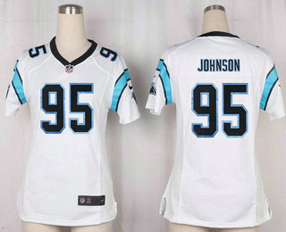 Women's Carolina Panthers #95 Charles Johnson White Road Stitched NFL Nike Game Jersey
