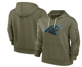 Women's Carolina Panthers 2022 Olive Salute to Service Therma Performance Pullover Hoodie