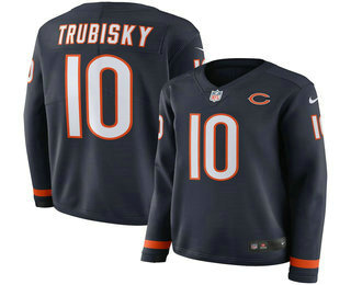 Women's Chicago Bears #10 Mitchell Trubisky Nike Navy Therma Long Sleeve Limited Jersey