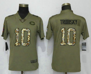 Women's Chicago Bears #10 Mitchell Trubisky Olive With Camo 2017 Salute To Service Stitched NFL Nike Limited Jersey